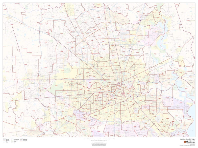 MapSherpa Houston, Texas Zip Codes - 48" x 36" Laminated Wall Map - Image 1